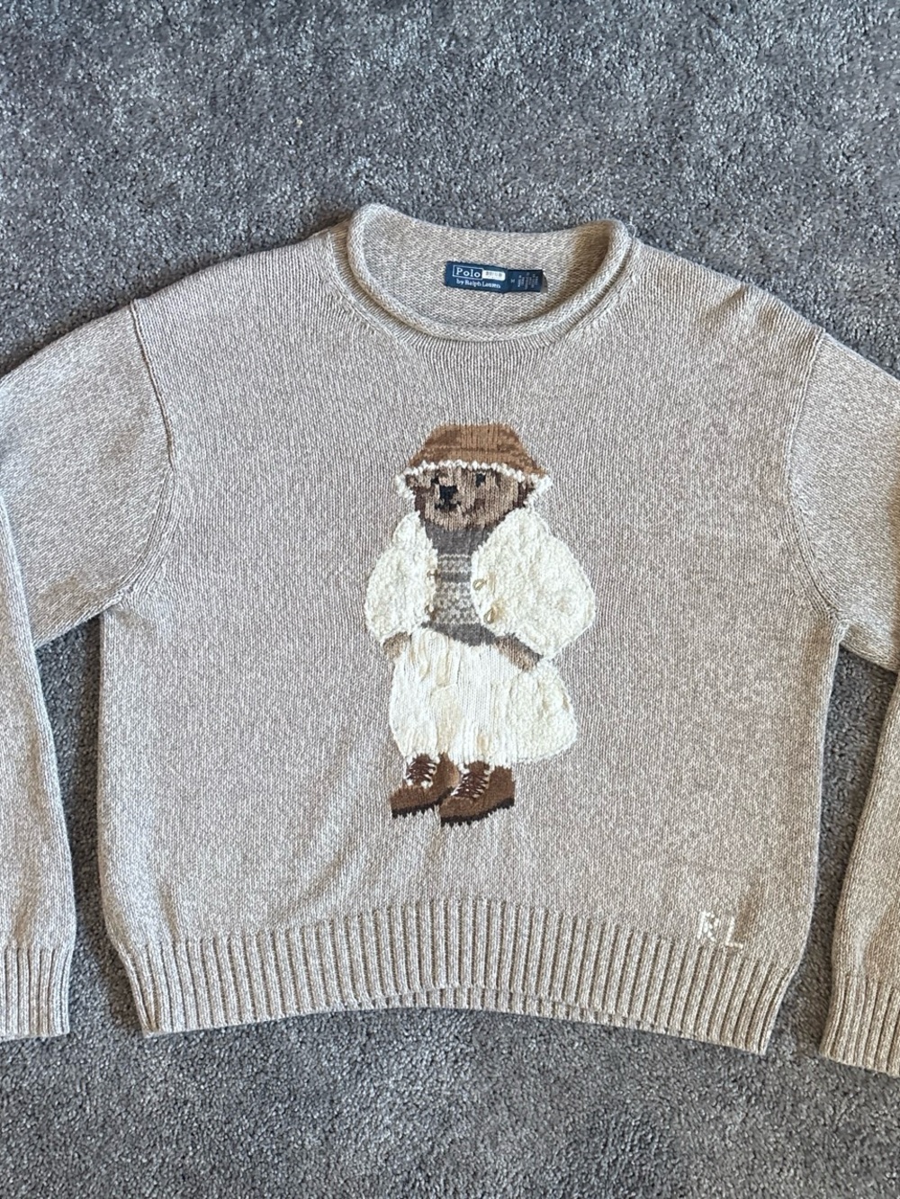 Polo Ralph Lauren Beige roll neck Bear Crewneck Sweater M